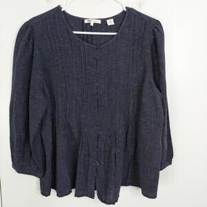 Levis Top Womens Large Pintuck Pleating Plaid Country Western Full Button Front